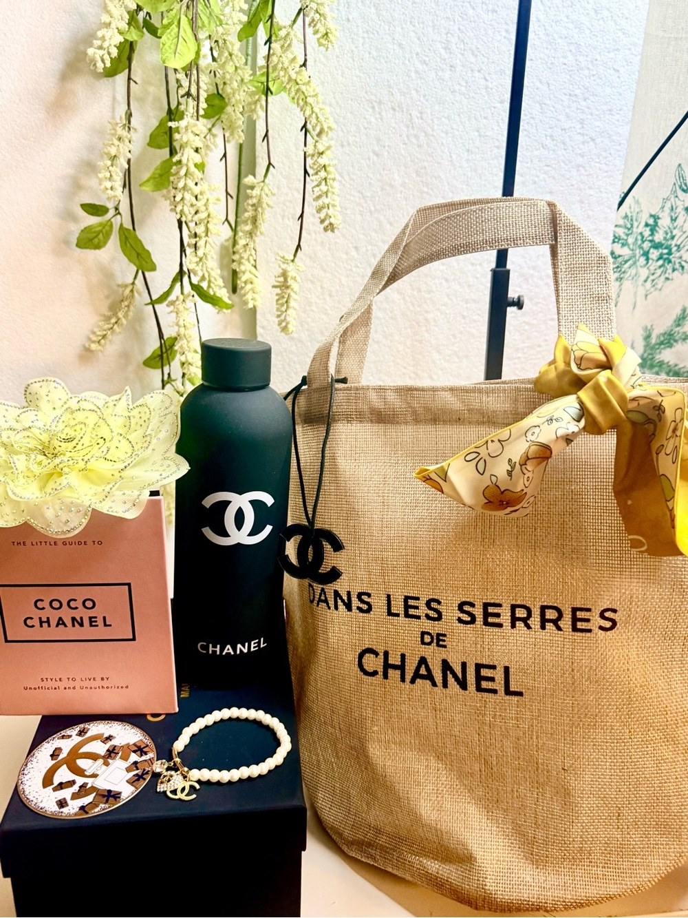 GWP Chanel Beige Canvas Tote w/ Stainless Steel Water Bottle